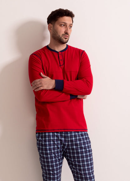 Pijama Bărbați Tartan Denim Bumbac