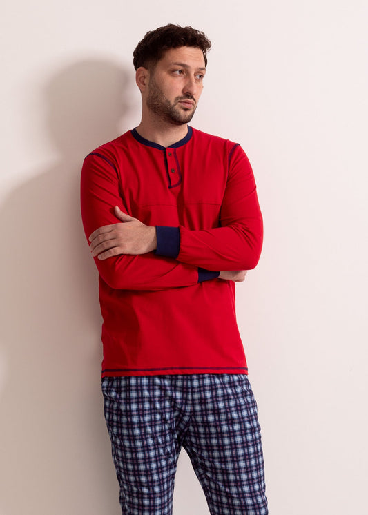 Pijama Bărbați Tartan Denim Bumbac