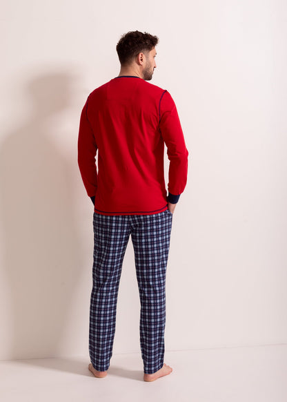 Pijama Bărbați Tartan Denim Bumbac