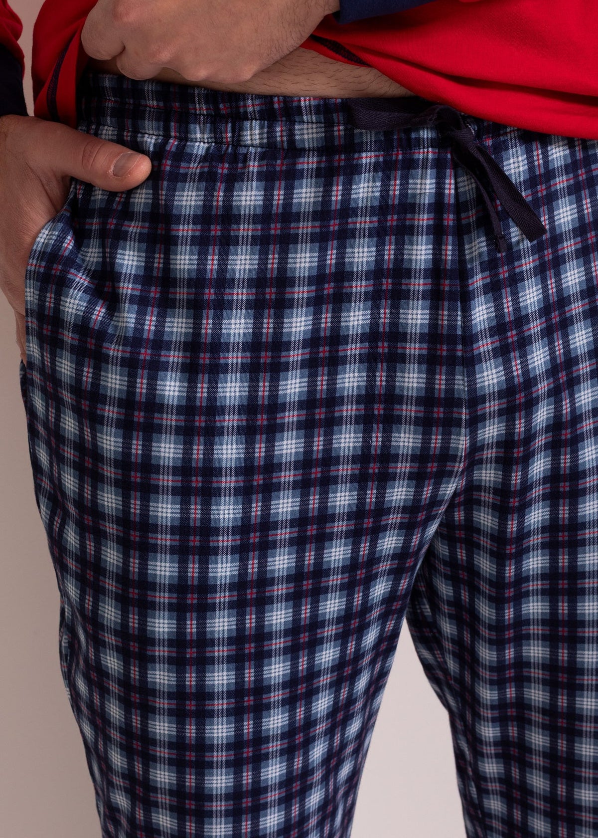 Pijama Bărbați Tartan Denim Bumbac