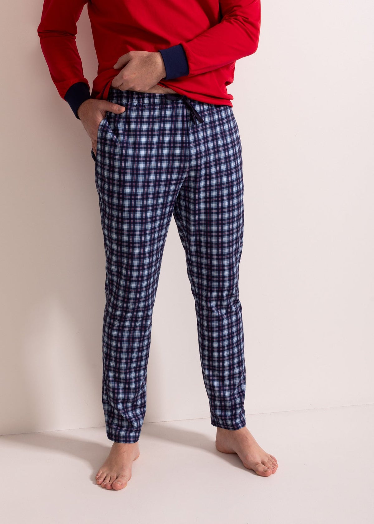 Pijama Bărbați Tartan Denim Bumbac