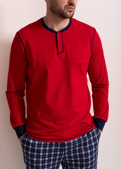 Pijama Bărbați Tartan Denim Bumbac