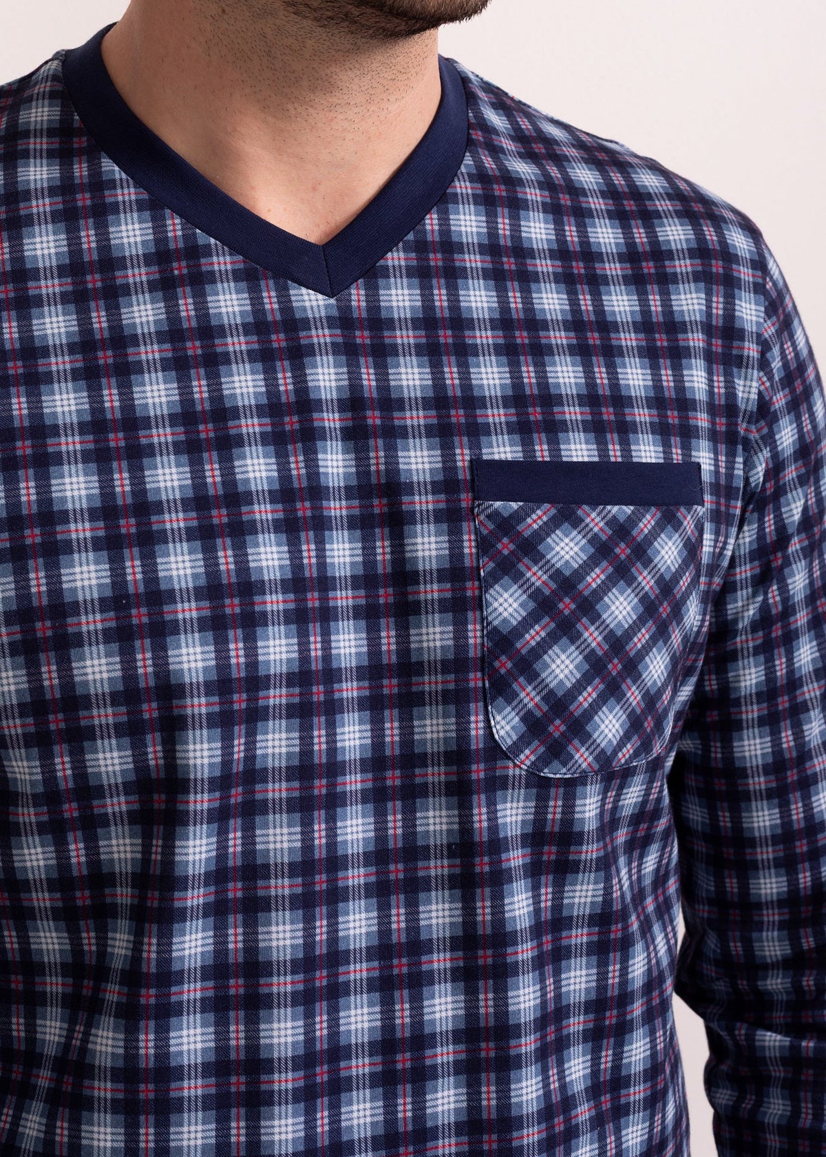 Pijama Bărbați Tartan Denim Bumbac