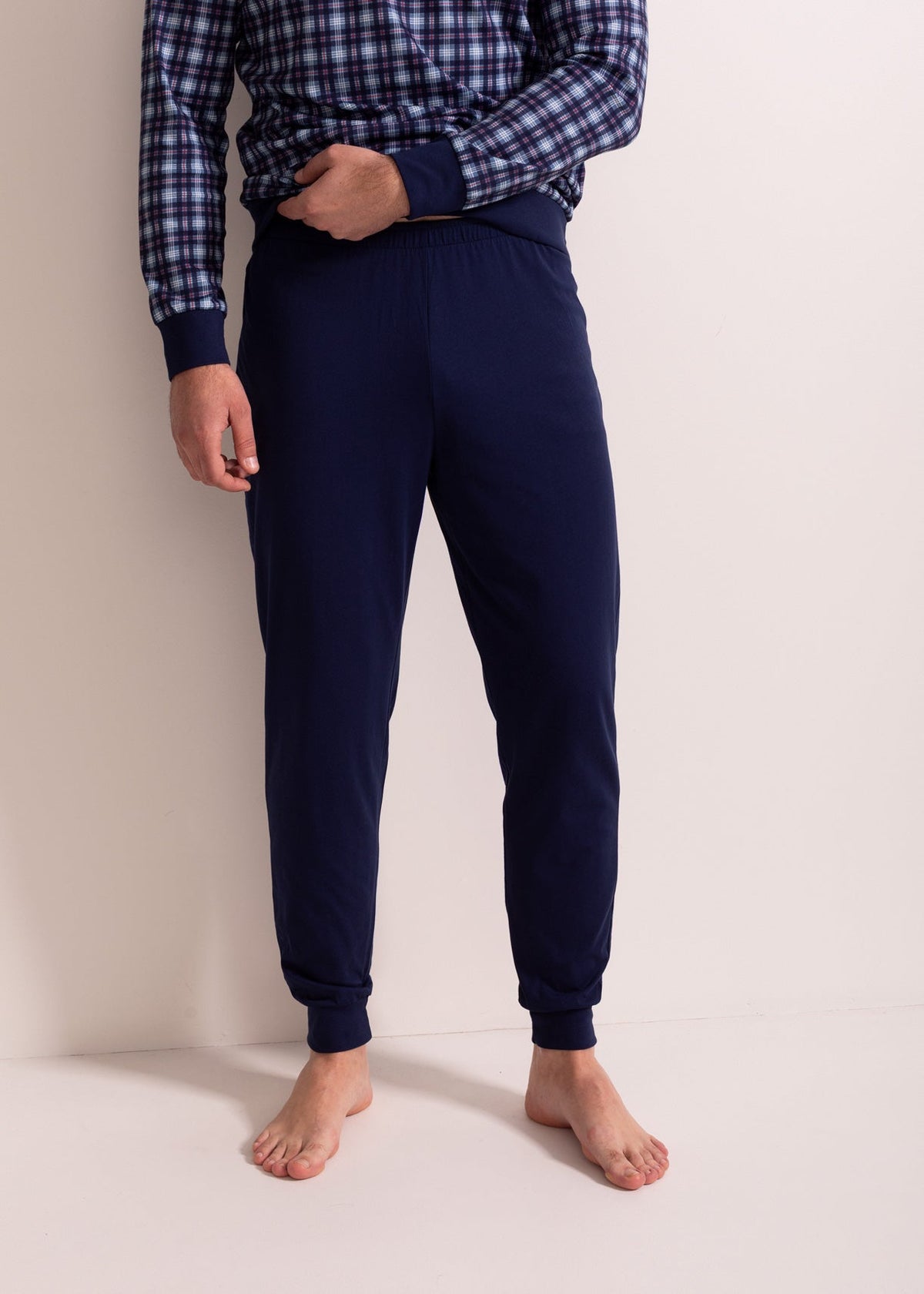 Pijama Bărbați Tartan Denim Bumbac