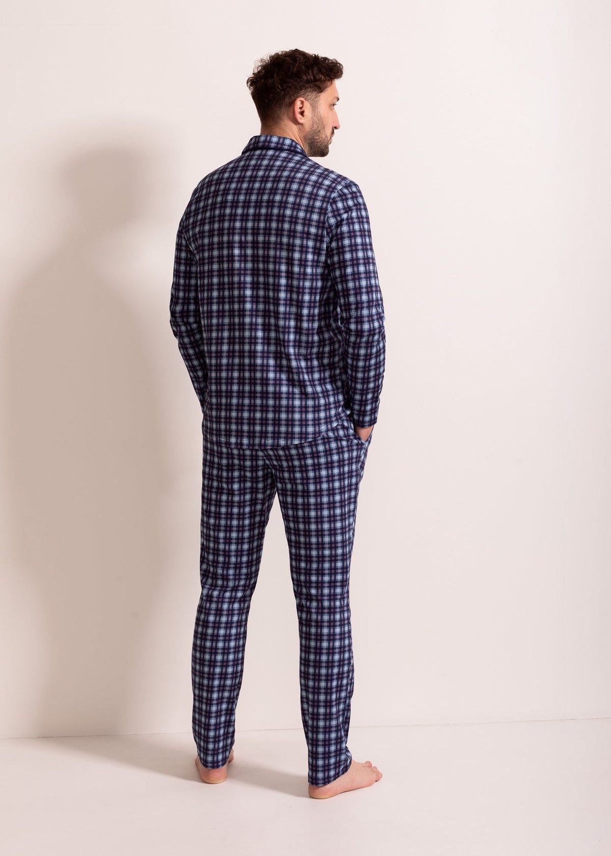 Pijama Bărbați Tartan Denim Bumbac