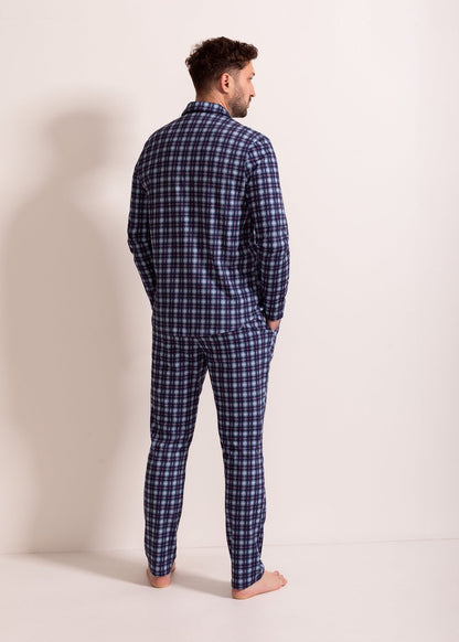 Pijama Bărbați Tartan Denim Bumbac