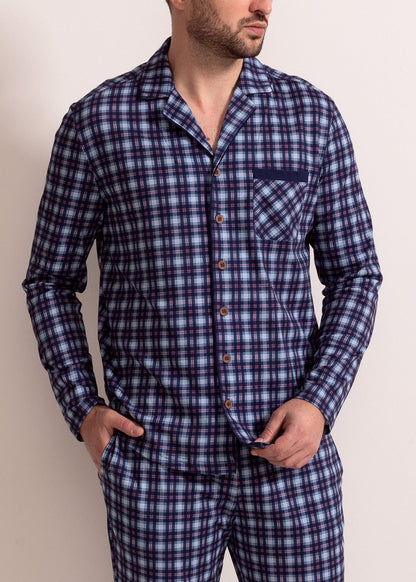 Pijama Bărbați Tartan Denim Bumbac