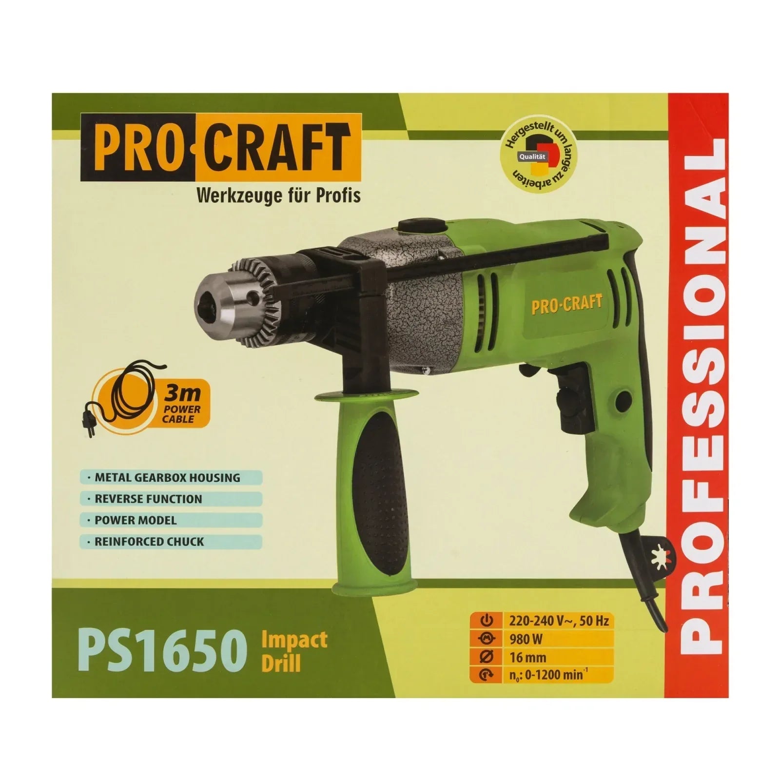 PS1650 Masina de gaurit cu percutie ProCraft, produsul contine taxa timbru verde 2.5 Ron, 3.23 kg - 221.ro