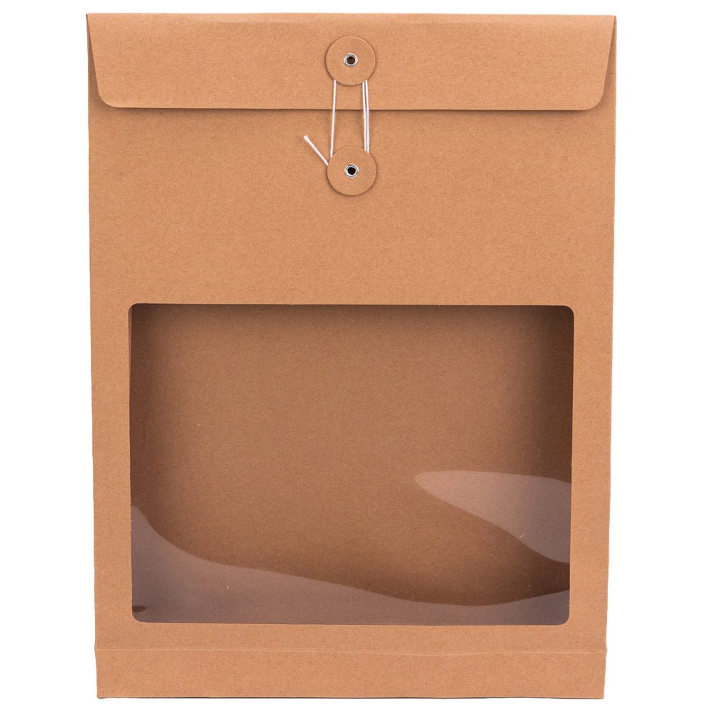 Pungă stand up cu fereastră și închidere cu sfoară - kraft (set 10 buc) 36x27x5cm