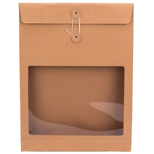 Pungă stand up cu fereastră și închidere cu sfoară - kraft (set 10 buc) 36x27x5cm
