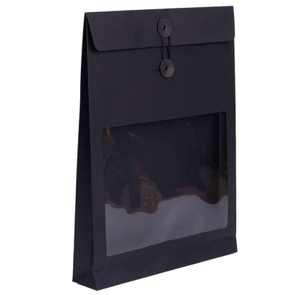 Pungă stand up cu fereastră și închidere cu sfoară - negru (set 10 buc) 36x27x5cm