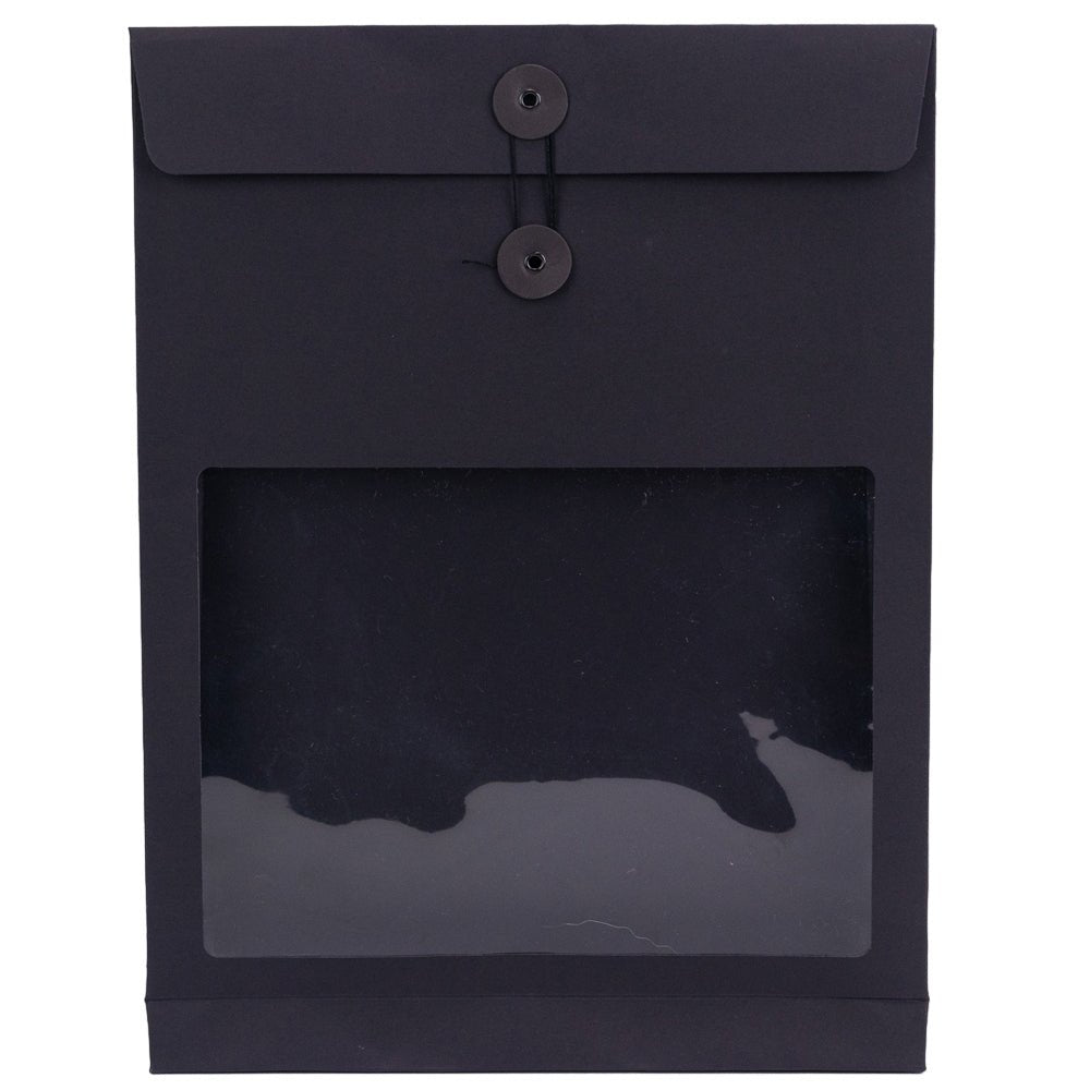 Pungă stand up cu fereastră și închidere cu sfoară - negru (set 10 buc) 36x27x5cm