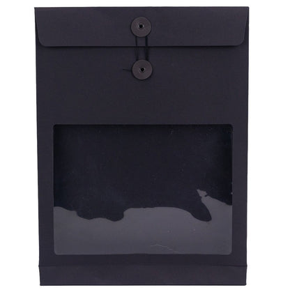 Pungă stand up cu fereastră și închidere cu sfoară - negru (set 10 buc) 36x27x5cm