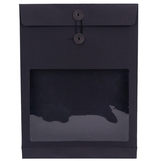 Pungă stand up cu fereastră și închidere cu sfoară - negru (set 10 buc) 36x27x5cm