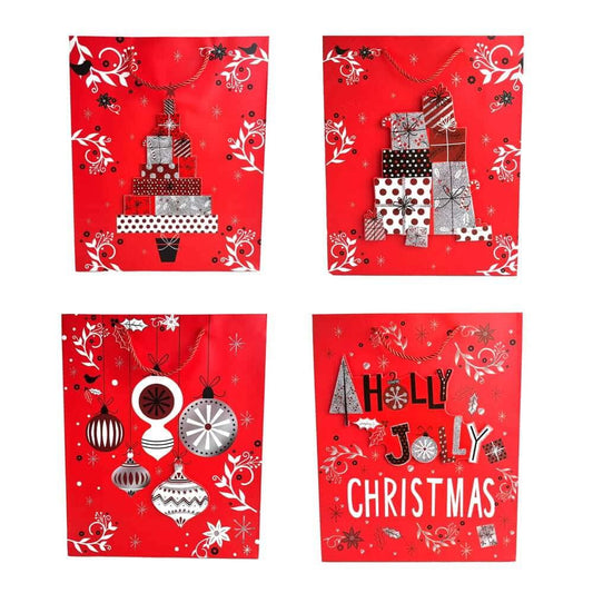 Pungi cadou Crăciun roșii 3D cu slipici model aleatoriu (set 12 buc)