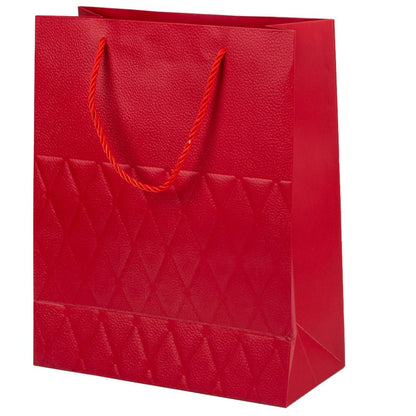 Pungi cadou cu mâner model fundă și romburi aurii 31x42x12cm - roșu (set 12 buc)