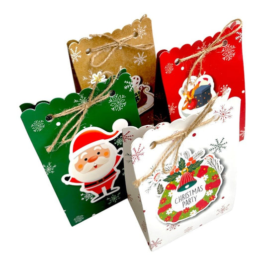 Pungi Crăciun cu sfoară iută mix 4 modele 3D (set 24 buc) 7x11.5x18cm