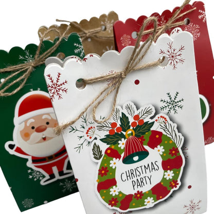 Pungi Crăciun cu sfoară iută mix 4 modele 3D (set 24 buc) 7x11.5x18cm
