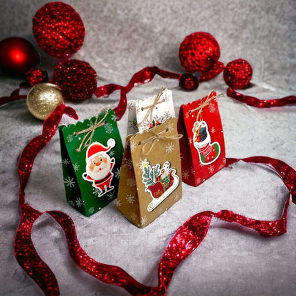 Pungi Crăciun cu sfoară iută mix 4 modele 3D (set 24 buc) 7x11.5x18cm