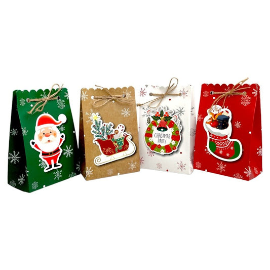Pungi Crăciun cu sfoară iută mix 4 modele 3D (set 24 buc) 7x11.5x18cm