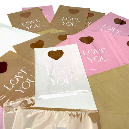 Pungi hârtie pentru flori Love you - roz (set 10 buc)