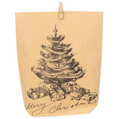 Pungi kraft advent Crăciun cu sfoară, clipsuri și stickere mix 6 modele (set 24 buc)