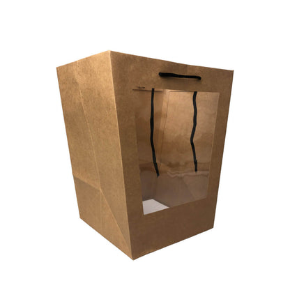 Pungi trapez cu mâner și fereastră - kraft (set 10 buc)