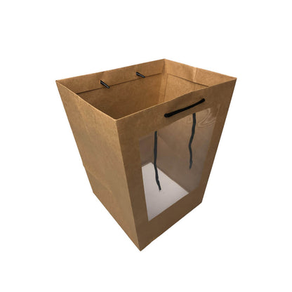 Pungi trapez cu mâner și fereastră - kraft (set 10 buc)