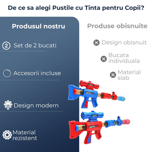 Set 2 Pusti cu Tinta pentru Copii 6, 12 Ani, 24 Bile din Spuma