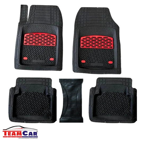 Covorașe Auto Universale TEAMCAR® Safir, Set 5 Piese, Negru cu elemente rosii, Tip Tavă, Adâncime 3 cm, Compatibil Hatchback, Sedan, SUV - 221.ro