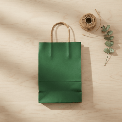 Sacoșe hârtie cu mâner răsucit - verde închis (set 12 buc)