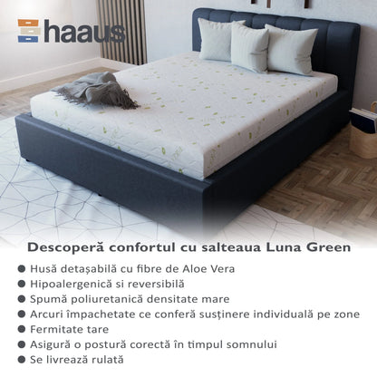 Saltea Ortopedica Luna Green, Aloe Vera, arcuri impachetate, husa detasabila, 90 x 200 x 20 cm