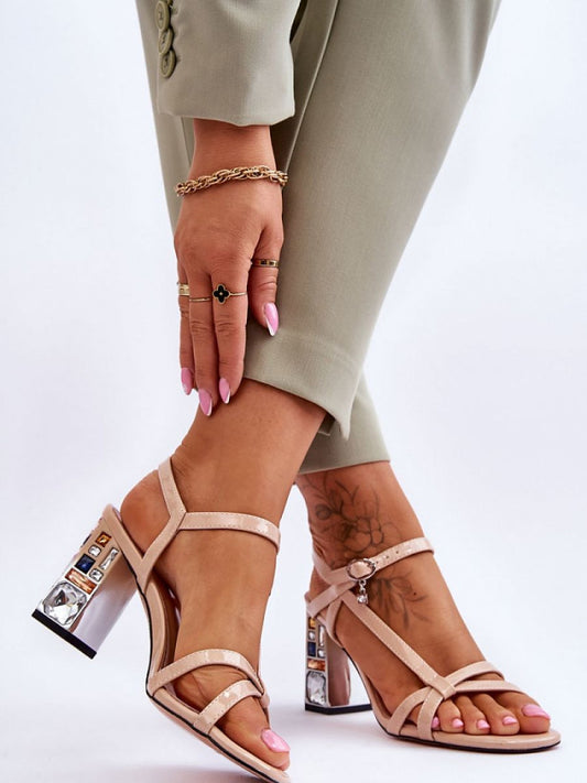 Sandale cu toc Step in style, Model 179863, Bej - material imitație de piele  Footbed piele naturala  Înălţimea tocului 8.5 cm