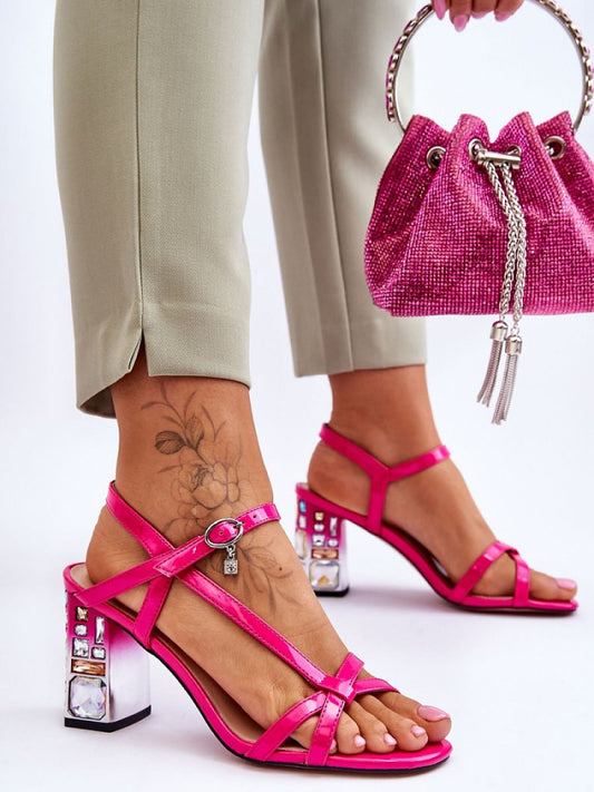 Sandale cu toc Step in style, Model 179864, Roz - material imitație de piele  Footbed piele naturala  Înălţimea tocului 8.5 cm