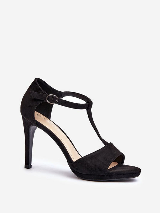 Sandale cu toc Step in style, Model 196238, Negru - material piele artificiala piele  Footbed imitație de piele  Înălţimea tocului 10 cm