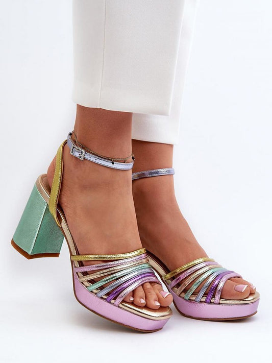 Sandale cu toc Step in style, Model 196965, Multicolor - material imitație de piele  Footbed piele naturala  Înălţimea tocului 9 cm