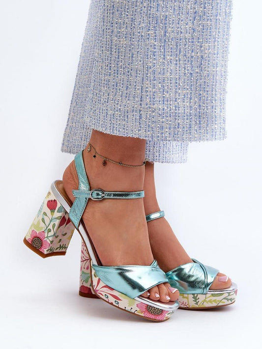 Sandale cu toc Step in style, Model 196970, Albastru - material imitație de piele  Footbed piele naturala  Înălţimea tocului 9 cm