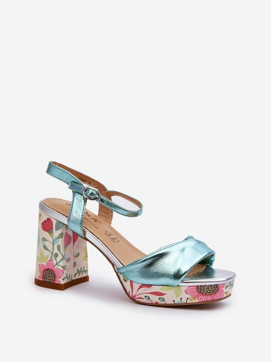 Sandale cu toc Step in style, Model 196970, Albastru - material imitație de piele  Footbed piele naturala  Înălţimea tocului 9 cm