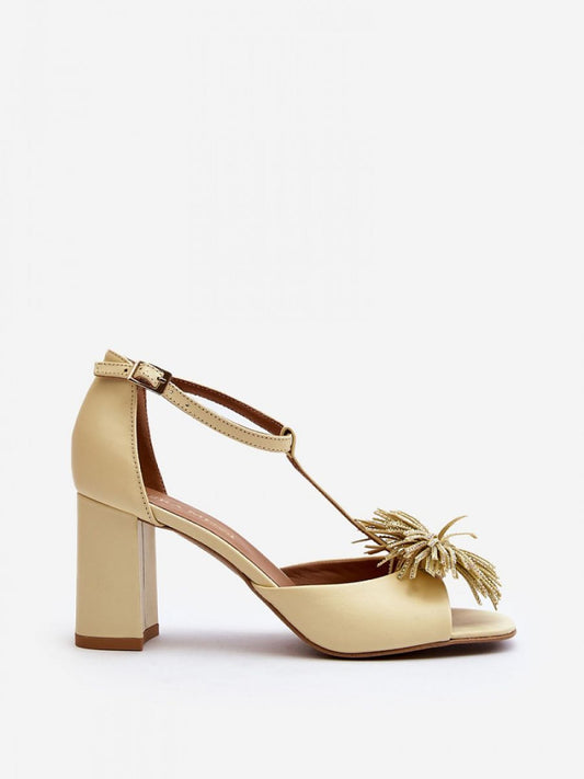 Sandale cu toc Step in style, Model 198793, Bej - material piele naturala  Footbed piele naturala  Înălţimea tocului 8 cm