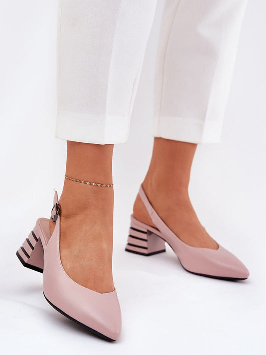 Sandale cu toc Step in style, Model 209776, Roz - material imitație de piele  Footbed piele naturala  Înălţimea tocului 6 cm