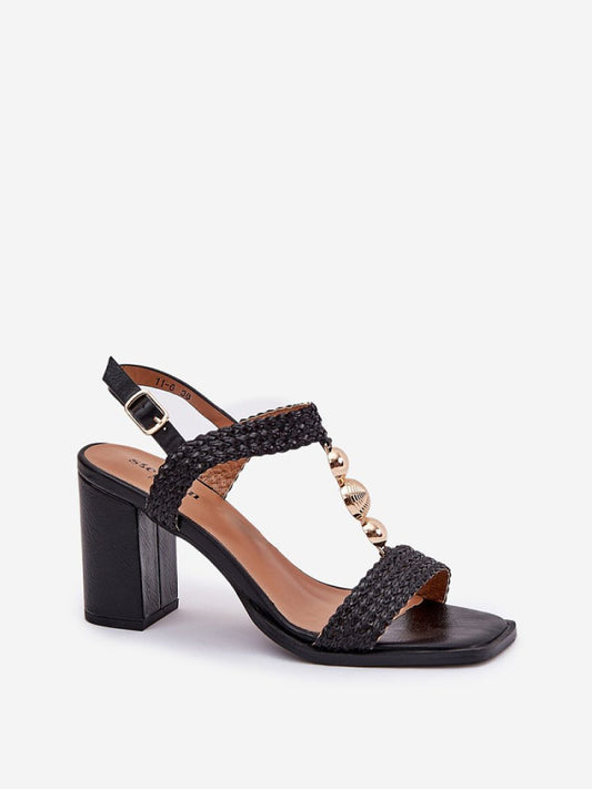 Sandale cu toc Step in style, Model 209920, Negru - material imitație de piele  Footbed imitație de piele  Înălţimea tocului 9 cm