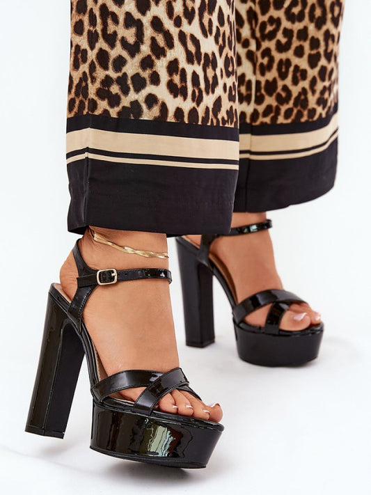 Sandale cu toc Step in style, Model 210803, Negru - material imitație de piele  Footbed imitație de piele  Înălţimea tocului 14 cm