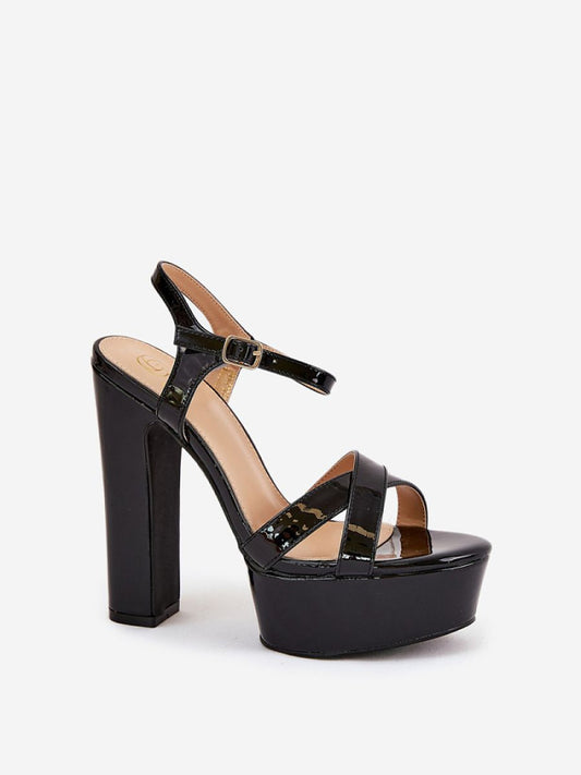 Sandale cu toc Step in style, Model 210803, Negru - material imitație de piele  Footbed imitație de piele  Înălţimea tocului 14 cm