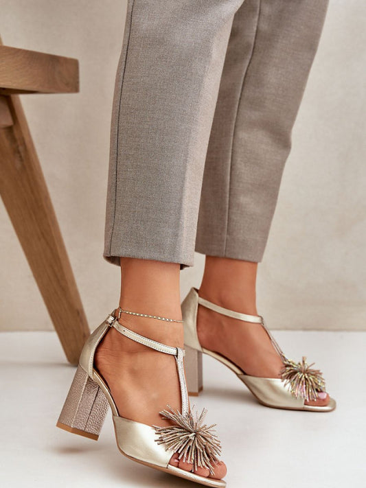 Sandale cu toc Step in style, Model 212584, Galben - material piele naturala  Footbed piele naturala  Înălţimea tocului 8 cm