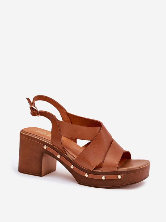 Sandale cu toc Step in style, Model 214390, Maro - material piele naturala  Footbed piele naturala  Înălţimea tocului 7.5 cm