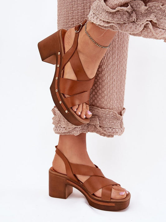 Sandale cu toc Step in style, Model 214390, Maro - material piele naturala  Footbed piele naturala  Înălţimea tocului 7.5 cm