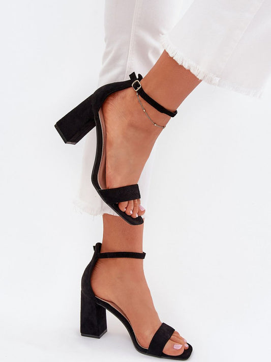 Sandale cu toc Step in style, Model 215703, Negru - material piele artificiala piele  Footbed imitație de piele  Înălţimea tocului 9 cm