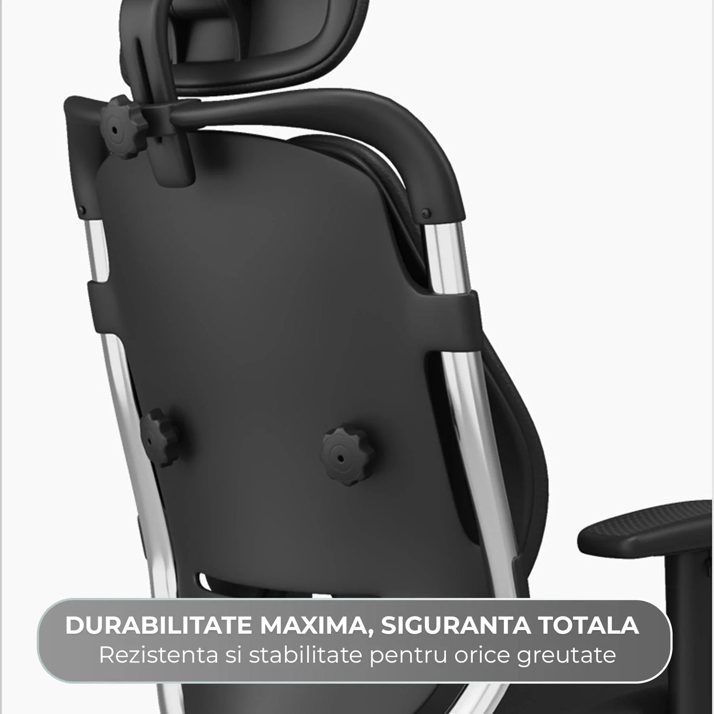 Scaun Ergonomic de Birou Timebox – Design Bi-Spine Inteligent, Tetiera Reglabila 3D, Suport Lombar, Cotiere 3D, Spatar Din Piele Premium si Cadru Metalic, Manere Rotative, Negru - 221.ro