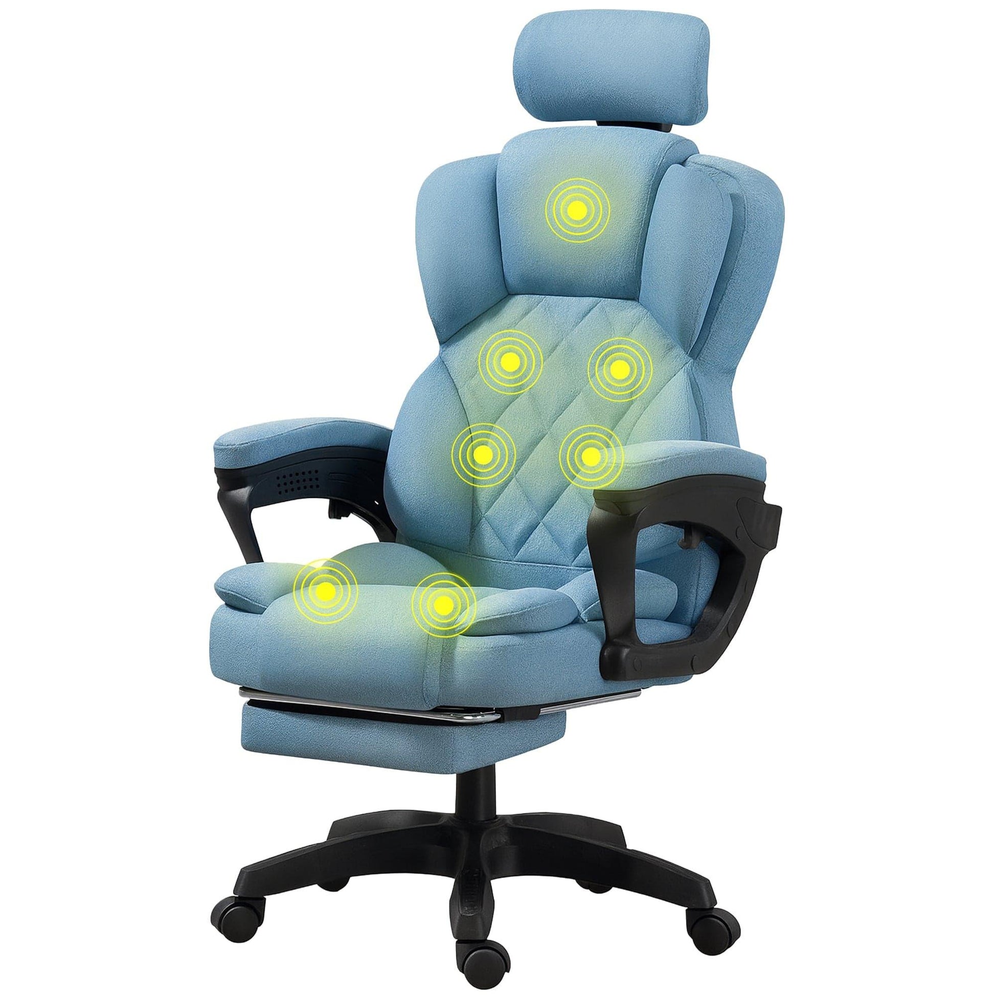 Scaun de Birou cu Masaj TimeBox – Reglabil pe Inaltime, Functie de Masaj cu Vibratii, Spatar Rabatabil 125°, Suport pentru Picioare Retractabil, Tetiera Reglabila, Rotire 360°, Captuseala Densa din Spuma, Design Ergonomic, Turcoaz - 221.ro