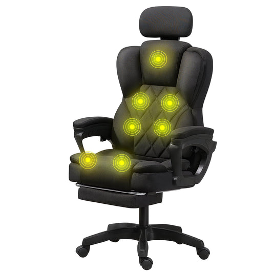 Scaun de Birou cu Masaj TimeBox – Reglabil pe Inaltime, Functie de Masaj cu Vibratii, Spatar Rabatabil 125°, Suport pentru Picioare Retractabil, Tetiera Reglabila, Rotire 360°, Captuseala Densa din Spuma, Design Ergonomic, Negru - 221.ro